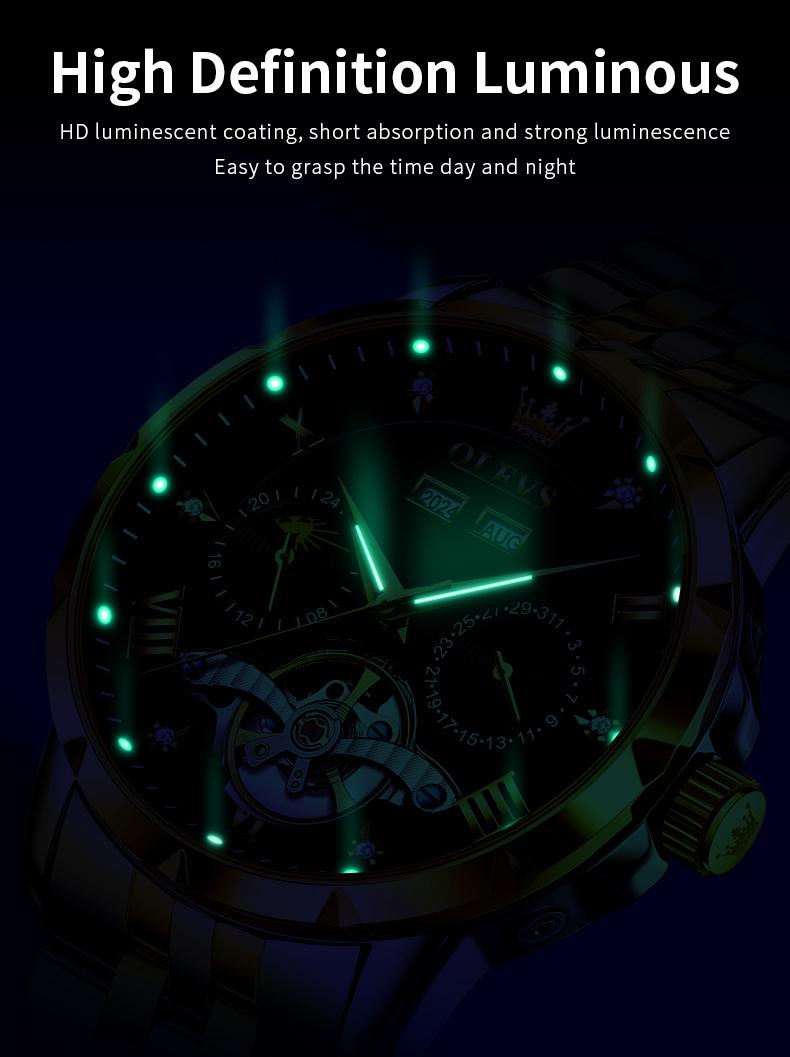 Genuine high-grade hollow design multi-function dial men's watch OLEVS brand flagship new trend luminous waterproof automatic mechanical watch 6701