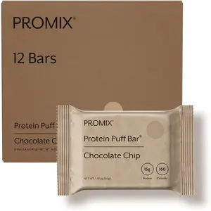 Protein Puff Bars, 12-Pack - Chocolate Chip - Marshmallow Crispy Treat - Great Tasting & Healthy On The Go Snack - High Protein & Low Calorie - Non-GMO & Free From Gluten, Soy, & Corn