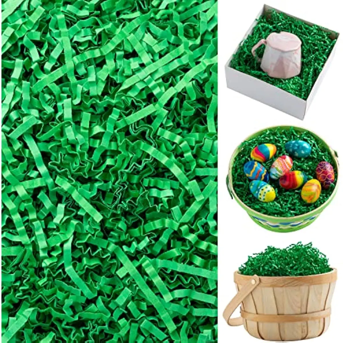 0.75 LB Easter Grass Gift Wrap Crinkle Filler Paper Shred (Pure Green) for Basket Boxes Bags Filling, Gift Wrapping, Birthday Party Decoration, Easter Egg Hunt, Bridesmaid Party Favors(12 oz)