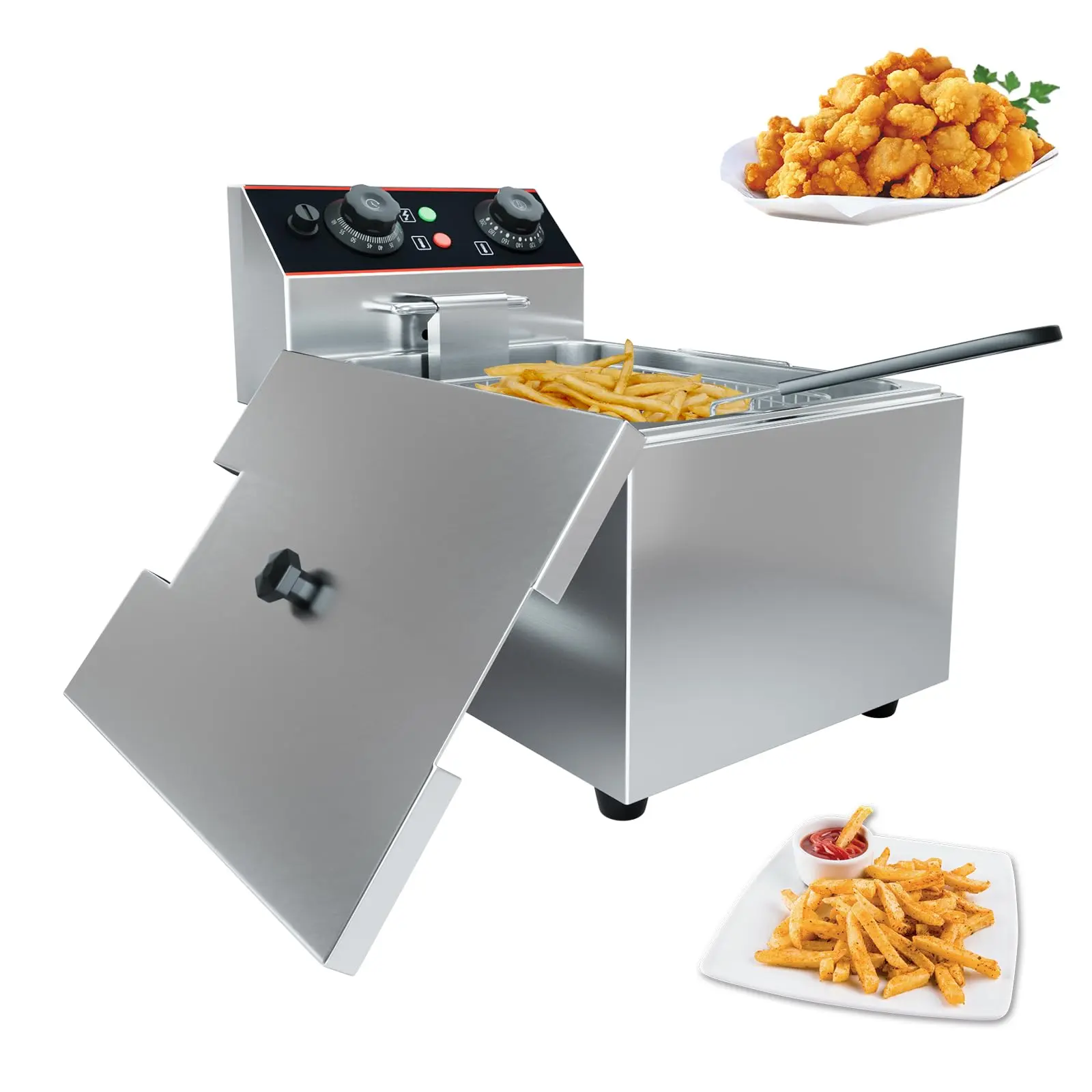 Garvee 6.3 QT Commercial Deep Fryer, Countertop Electric Deep  Fryer with Basket, Detachable Stainless Steel Deep Fryer with Temperature Control,Easy Clean