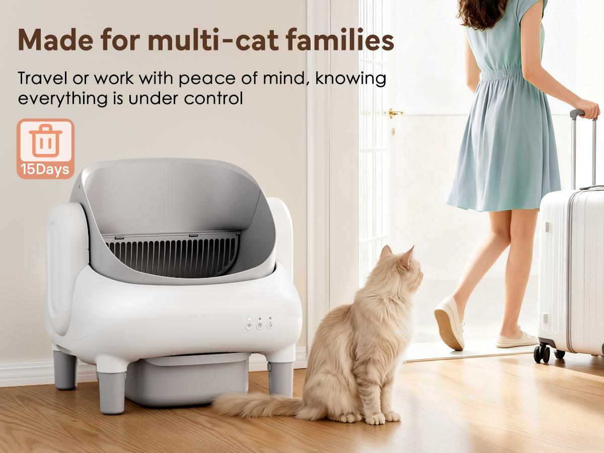 Self-Cleaning Litter Box for Multi-Cat Homes Open-Top Auto Cleaner with APP Control Safety Sensors Odor Lock Large Waste Bin 10.5L Sealed Leak-Proof Design (Only Supports 2.4G Wifi)