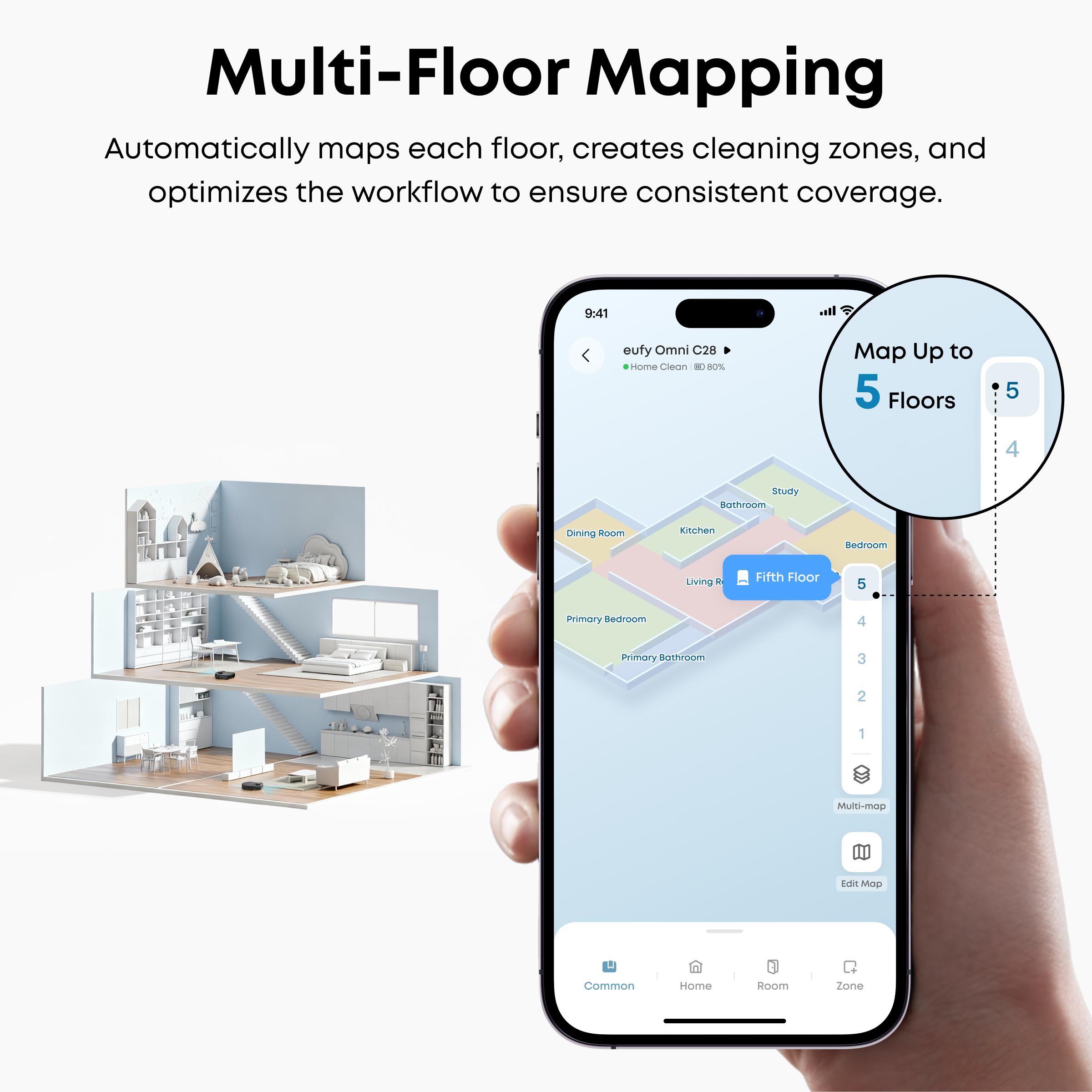 eufy C28 Robot Vacuum and Mop Combo, HydroJet Self-Cleaning Roller Mop, DuoSpiral Detangle Brush, 15,000 Pa Turbo High Suction, 5-in-1 Robot Vacuum and AI Obstacle Avoidance
