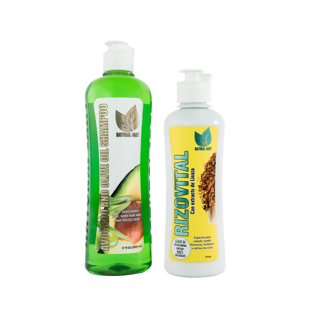 Natural Sant Healthy Curly Hair Set - Shampoo & Leave in Avocado Haircare, Linseed, Coconut oil and Aloe Vera (16 FlOz/500 ml) Conditioner Biotin