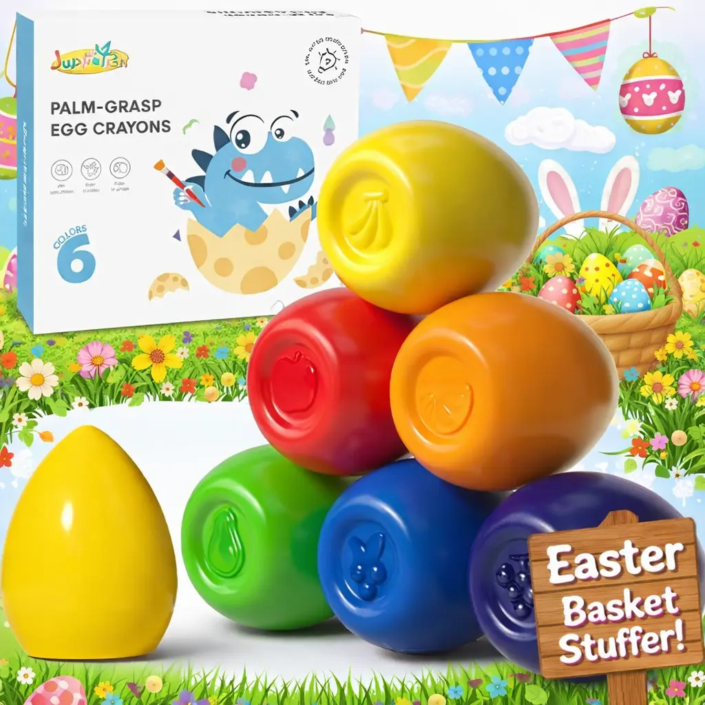 JUPITEARTH 12-Piece Durable Multi Color Dot Markers Set - Washable Bingo Daubers, Palm-Grasp Egg Crayons for 3-4 Years Kids, Easy-Grip Non-Toxic Mess-Free Art Supplies for Learning, Birthdays, Multi Color Set, Color Kit