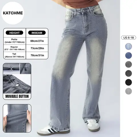 KatchMe Women's Trendy Denim High Waist Multi-Pocket Wide Leg Jeans, Versatile Denim Trousers for Women, Street Stretch Womenswear, Baggy Jeans Outfits(2)