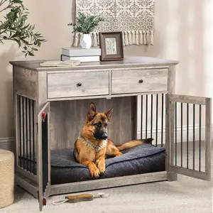 Dog Crate Furniture with Drawers – Wooden End Table Kennel