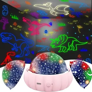 Dinosaur and Galaxy Projection Lamp - Bedroom Decor, Christmas Gift for Kids,Options 3-in-1 Star Projector Night Light - 360° Rotation, 4-Color Changing