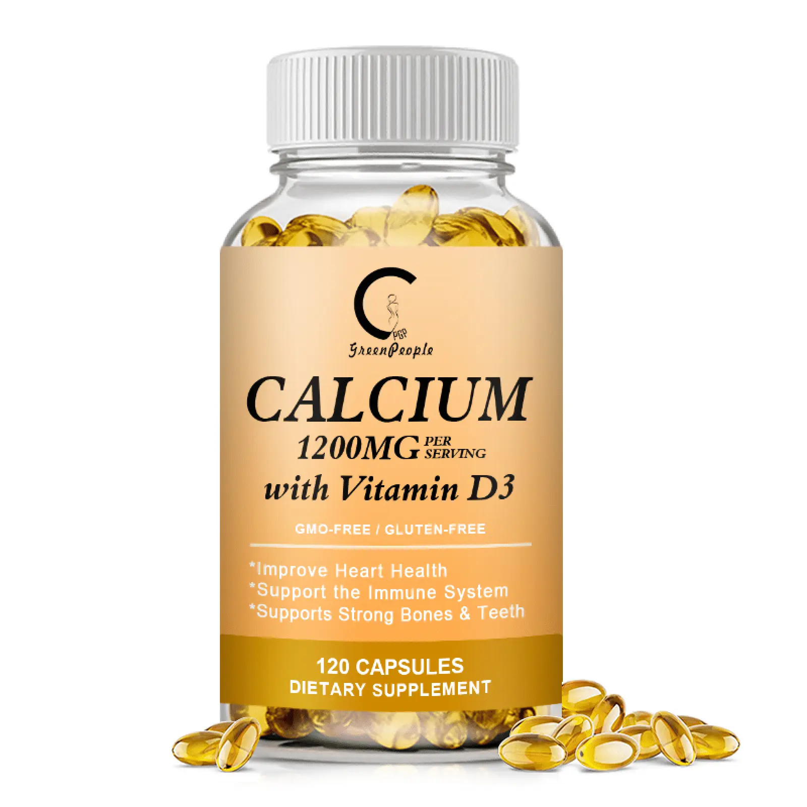 Greenpeople Calcium with Vitamin D3, 1200mg Calcium Supplement for Bone and Joint Health, 120Ct