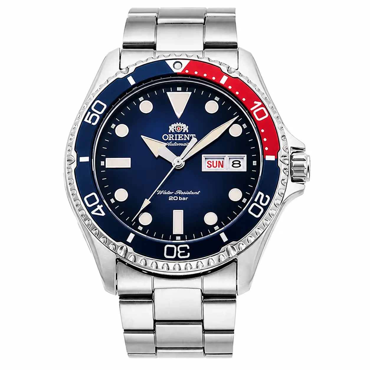 Orient Men Automatic Diver Watch 200M Waterproof Rotating Bezel Luminous Index Day Date Display Stainless Steel Bracelet Pepsi Teal Black Dial Sport Mechanical Diving Wristwatch Men Fashion Casual Gift Watch