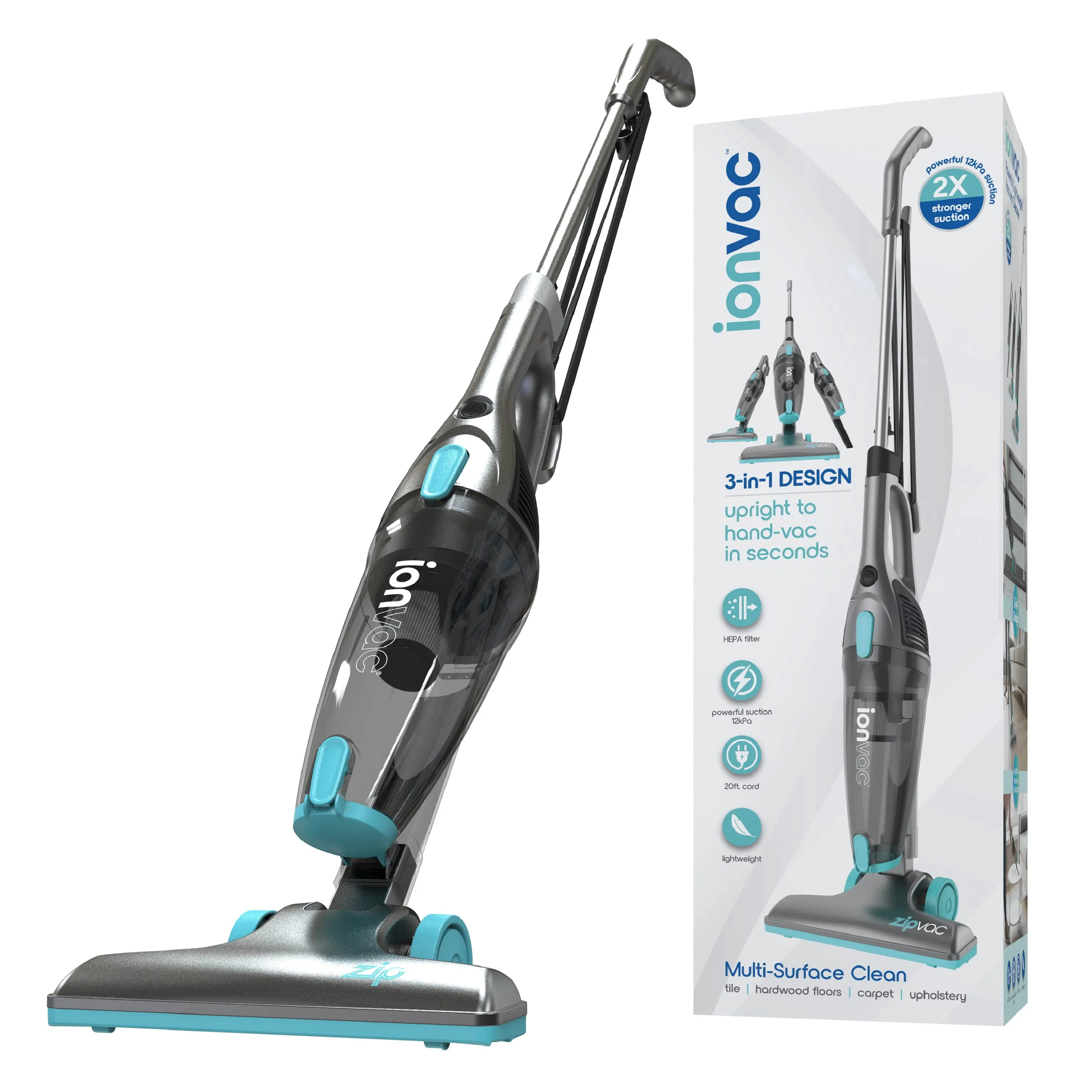 Ionvac 3-in-1 Vacuum Cleaner For Home Carpet Dusting ZipVac Corded Stick Upright Handheld Appliance Model 8842