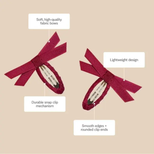 Gimme Beauty Bow Barrette Clips - Fall Collection, Mini Bow Hair Clips in City Rouge & Tortoise, Feminine Hair Accessories