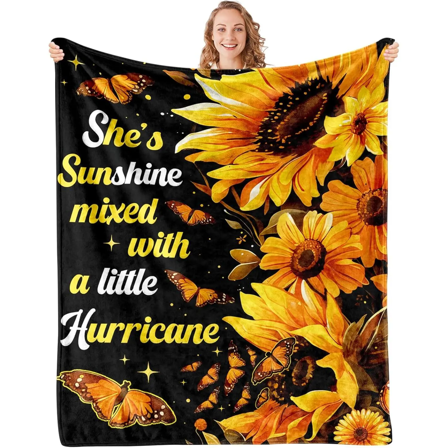 Sunflower Throw Blanket 50"x60" - Soft Fleece Blankets for Women, Sunflower Gifts for Mothers Day, Flower Butterfly Yellow Large Thick Blanket on Birthday, Holiday Decor