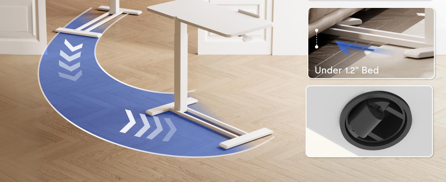 FLEXISPOT H7 Flex Height Adjustable C-Shaped End Table with Split Tilting Top, Mobile Side Table for Sofa & Bedside, Space-Saving Slide Under Furniture, Rolling Laptop Desk with Hidden Wheels for Small Spaces, WFH Essentials, Versatile Home Gift