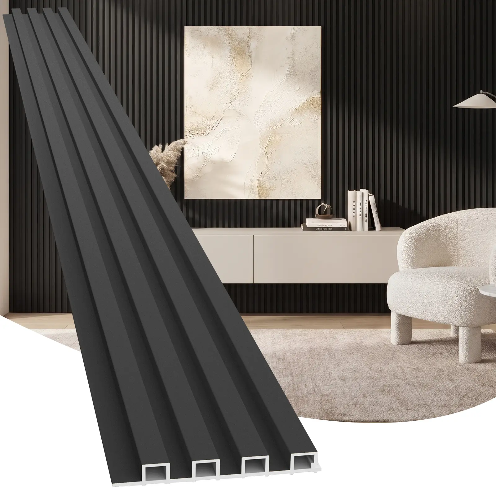 LooYee 10 Pack WPC Slat Wall panels 90.6 x 6 Inch Black/Teak Cover 38 Sq.Ft LooYee 10 Pack WPC Slat Wall panels 90.6 x 6 Inch Black/Teak Cover 38 Sq.Ft
