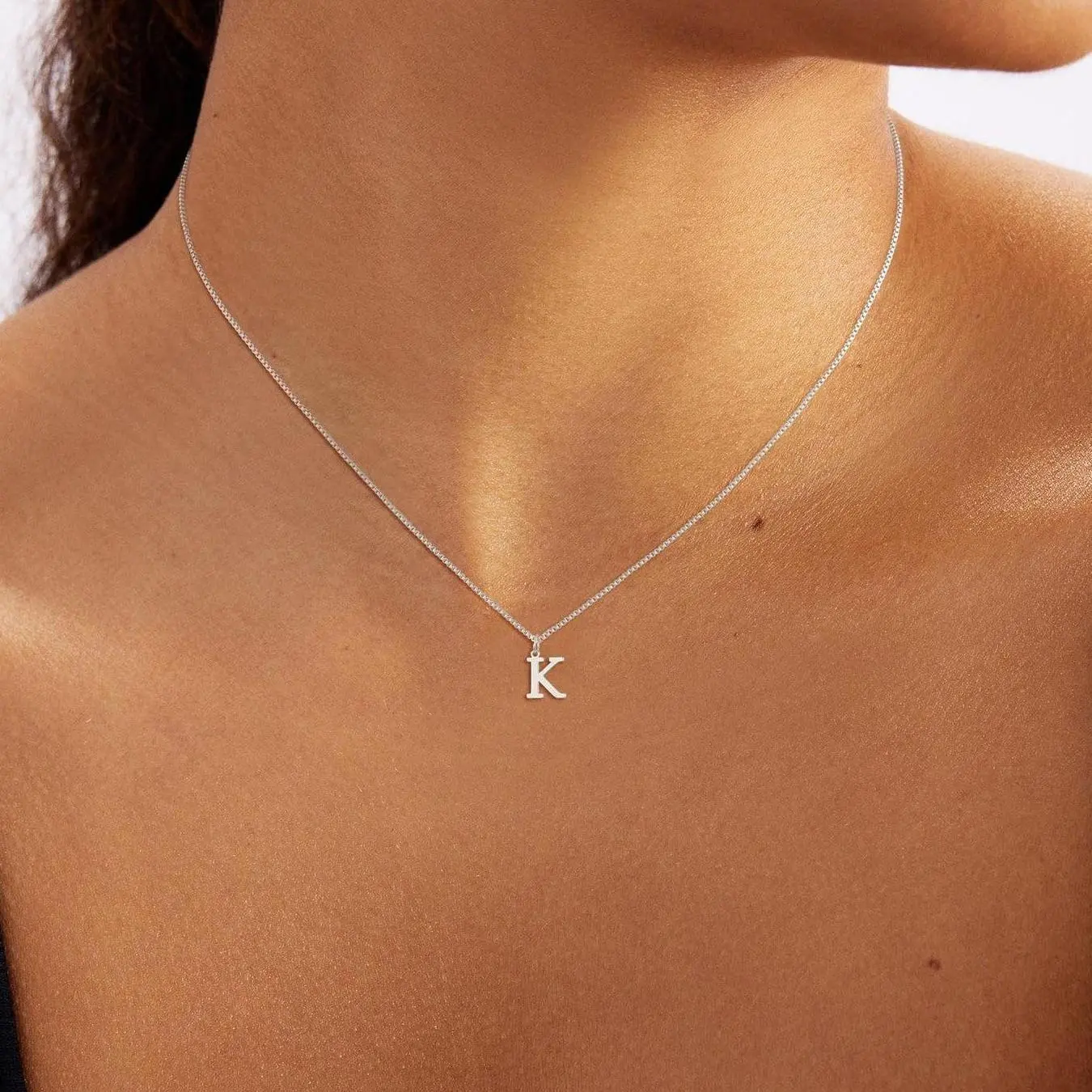 Tiny Letter Pendant Choker | Silver Color Box Chain Daily Accessories Birthday Gift Necklace Minimalist Everyday Wear Jewelry