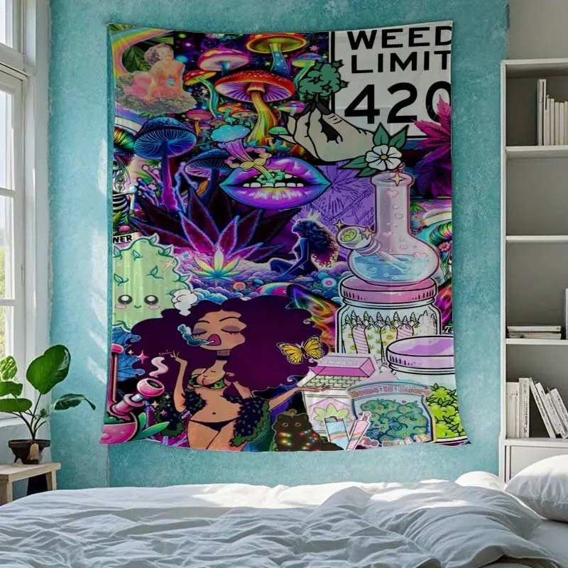 Psychedelic Mushroom Rainbow Tapestry - Lightweight Funky Unique Home Decor, Dopamine Art Room Decorations, Decor Inspo Picnic-Ready Wall Hanging, Creative Gift for Chill Spaces, Halloween Accessory, Room Accessories