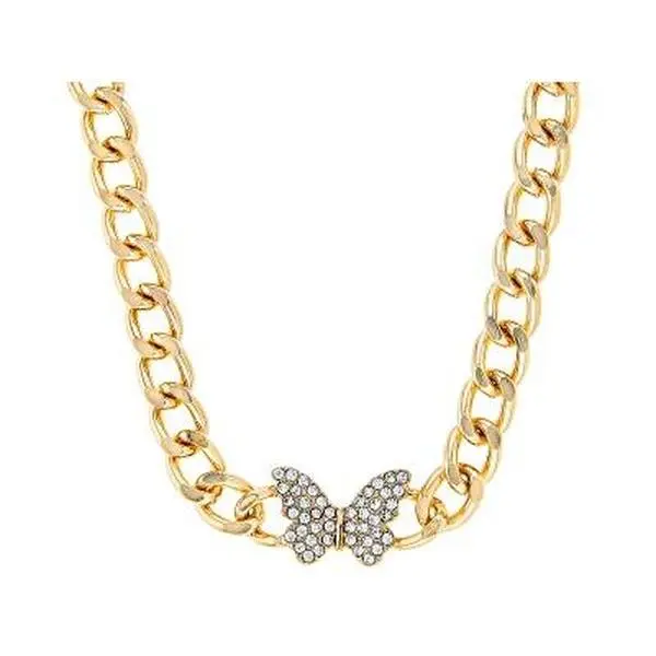 Female Women's Elegant Crystal Gold-Tone Butterfly Choker Necklace - Bling Effect, Crystal Shimmer, Approximately 16" Fashion Costume Jewelry Accessory