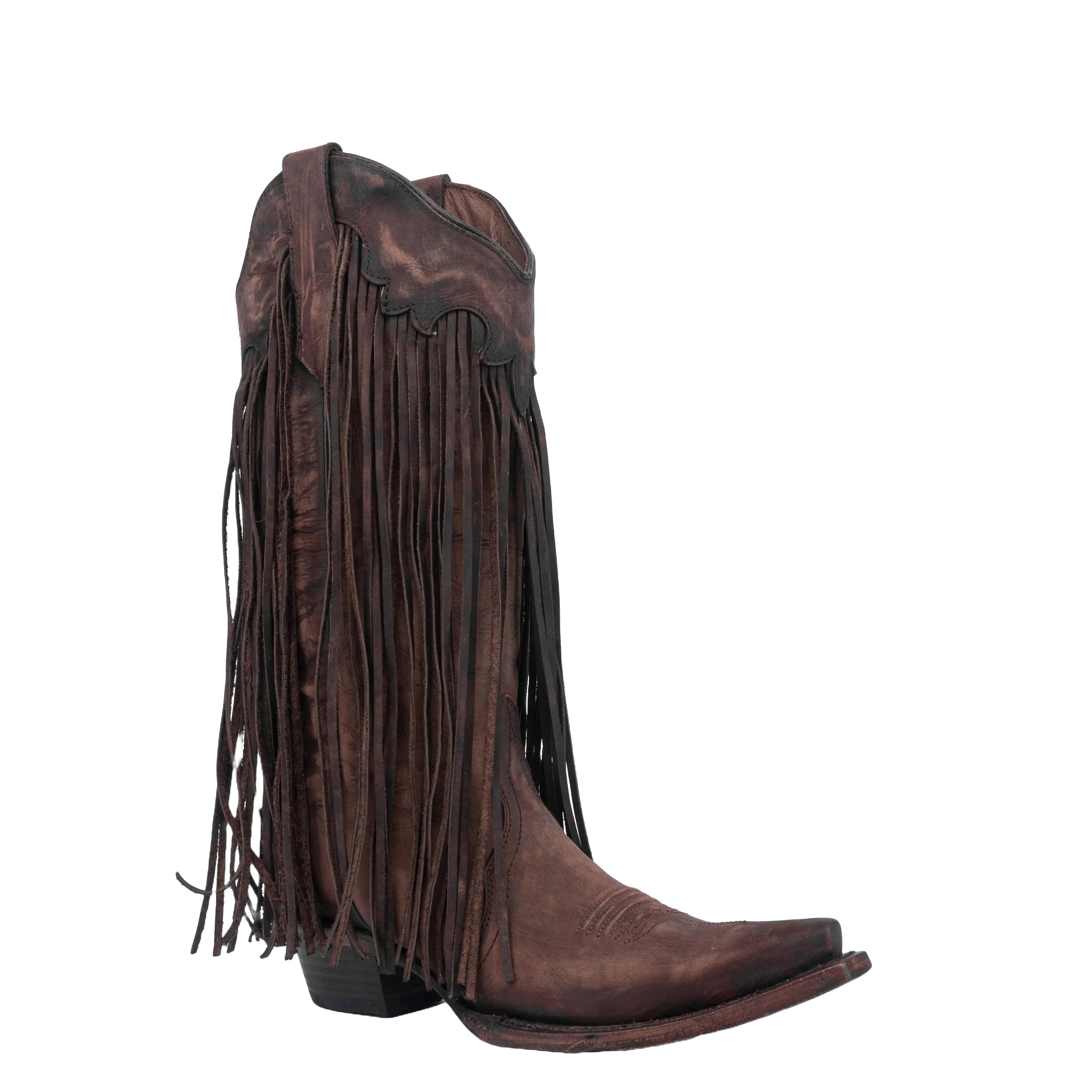 Circle G by Corral Ladies Fringed Brick Brown Snip Toe Western Boots L6088