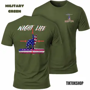 Coyote Night Life Hunting Shirt – American Flag Coyote Hunting Graphic, Predator Hunting Gear, Gift For Hunters, Outdoor Hunter Casual Cotton, Menswear Top.