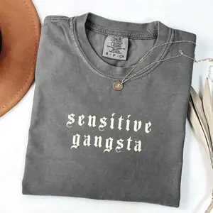 Sensitive Gangsta Mommy Mamacita Comfort Colors Tee, Funny Meme Quote T-Shirt, Trendy Retro Graphic Tee for Sarcastic Humor Fans