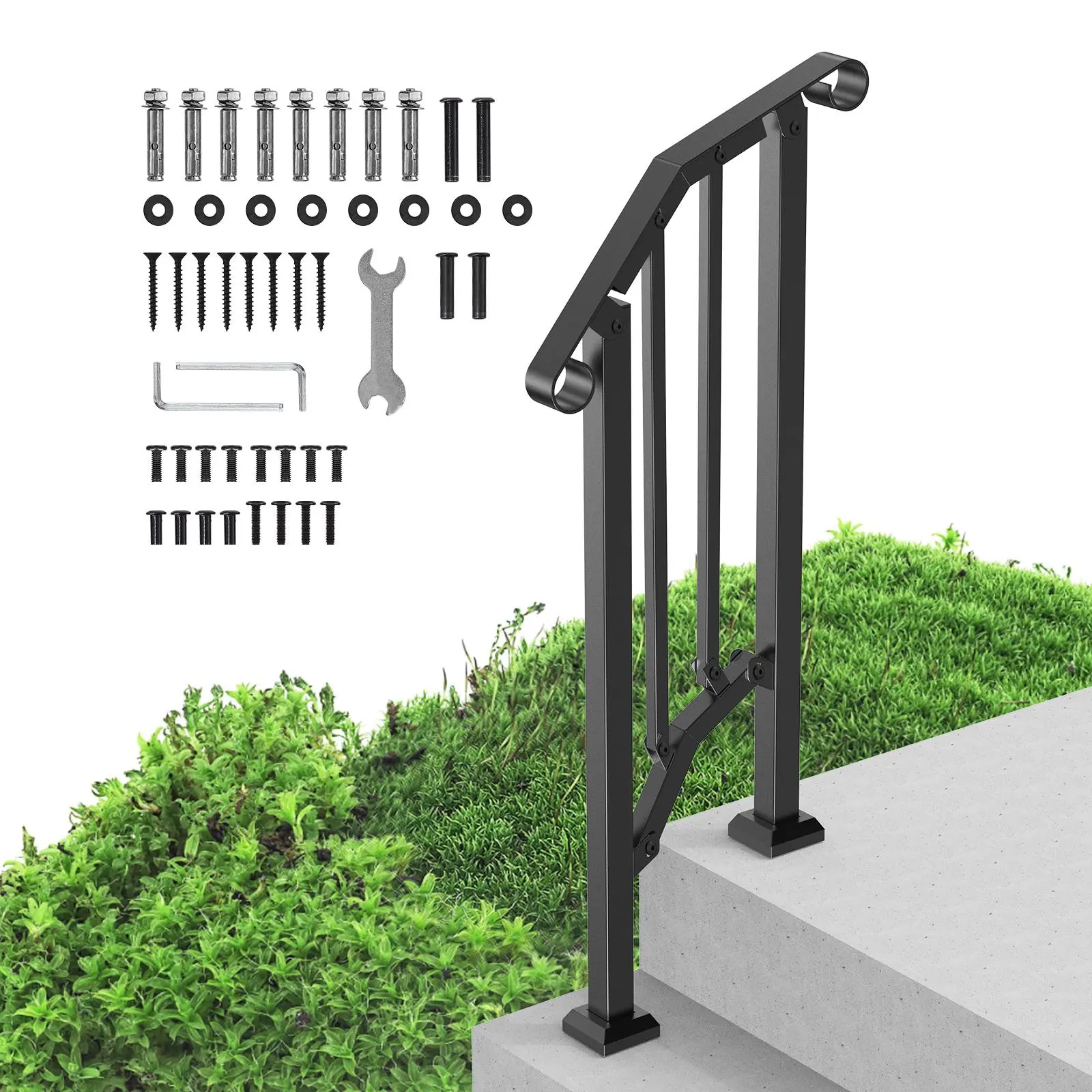 【SummerFinds】VEVOR Handrails for Outdoor Steps,  1-2 Step Stair Hand Rail Kit, Transitional Carbon Steel Railings with Installation Kit, Stair Rails for Seniors, Concrete Steps & Porch & Deck, Black Retro Arch