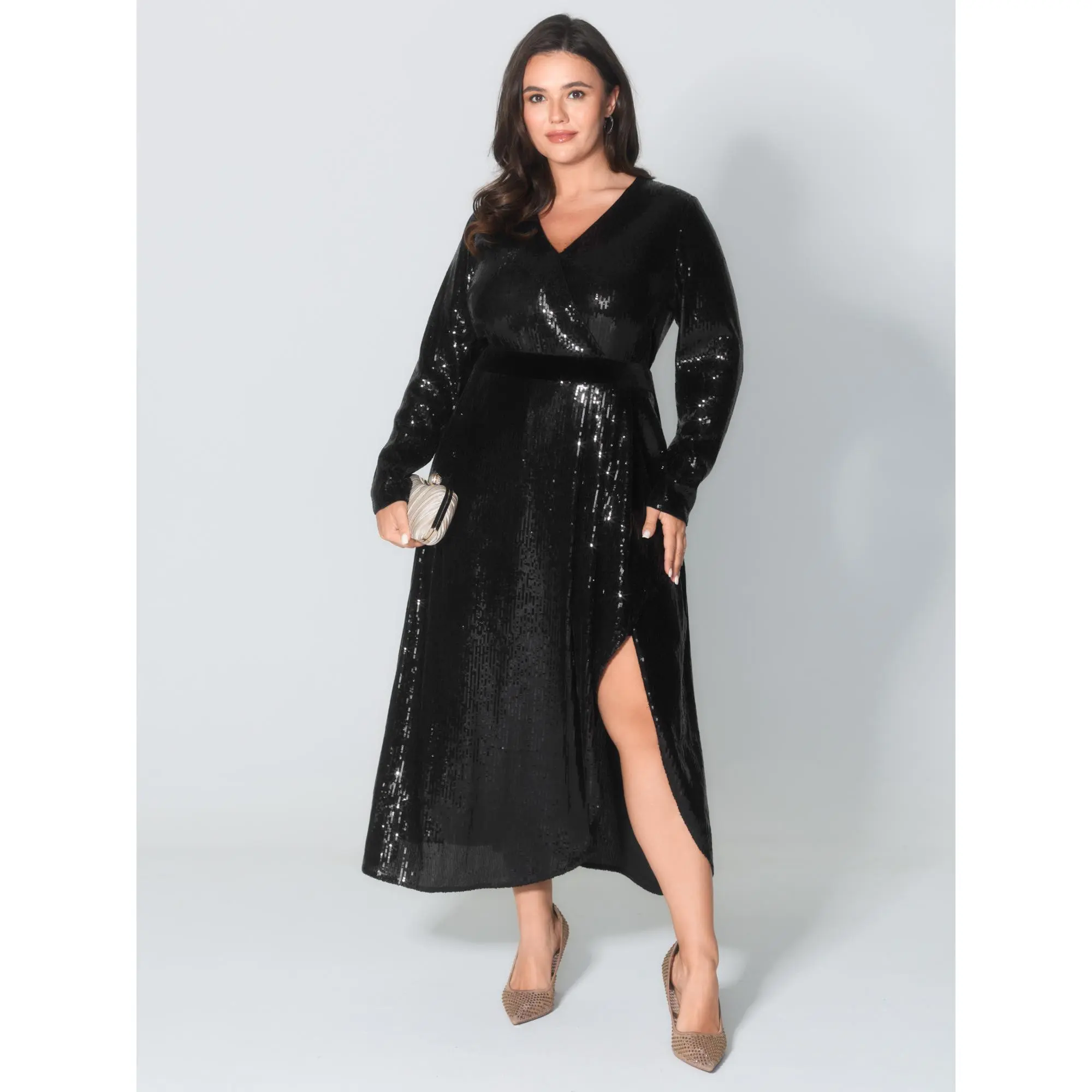 BloomChic Lady's Sparkly Sequin Party Garment, a Waist-Defining Maxi in Smooth Sheer Fabric with a Side Pocket, Bachelorette Party, Party Dress, Extra-Long