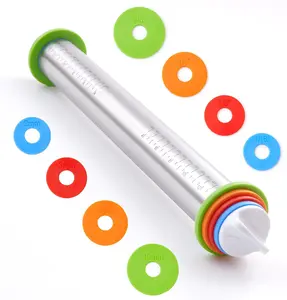 Rolling Pin with Thickness Rings 17" Adjustable Stainless Steel Rolling Pins Baking Dough Roller Cookies Cakes