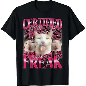 100% Premium Cotton T-shirt Certified Freak Eat Cement Cursed Cat Funny Cat Meme T-Shirt