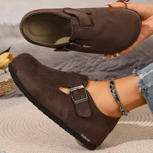 Women's Casual Suede Buckle Clogs Comfortable Daily Shoes with Adjustable Strap, All-Season Footwear Indoor Outdoor Shoes Springfresh