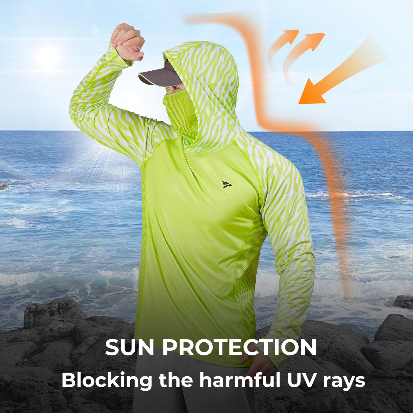 RODEEL 915 Sun Hoodie Shirts w/ Mask Neck Gaiter Men UPF 50+ UV Protection Long Sleeve Lightweight Quick Dry Moisture Wicking Breathable Cooling Activewear for Outdoor Sport Gym Fishing Roofing Landscaping Construction Gardening, Holiday Gift