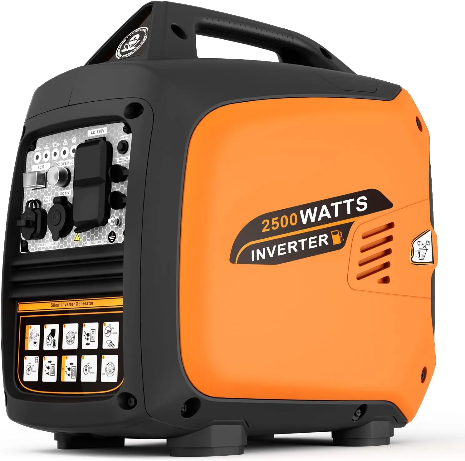 2500-Watt Generator, CO Shutoff Inverter Generators for Home Use, Portable, Gas Powered, Adjustable Eco-Mode & Low Noise, Parallel Capable, EPA Compliant