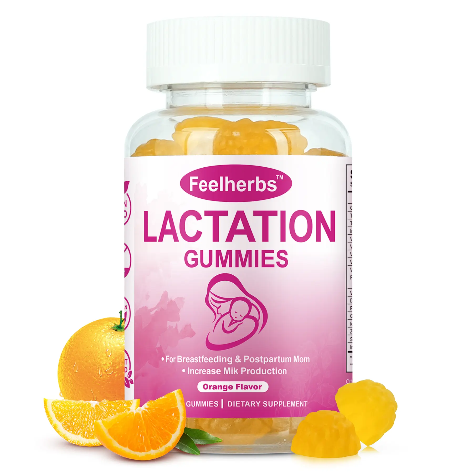 Vegan Lactation Gummies for Breastfeeding Women - Orange Flavor Postnatal Vitamins with Folate (Folic Acid), Biotin, Multivitamins, Clean Formula - 60-Piece Monthly Supply for Adults’ Energy Boost & Overall Well-Being, Bottle, 60 Pieces