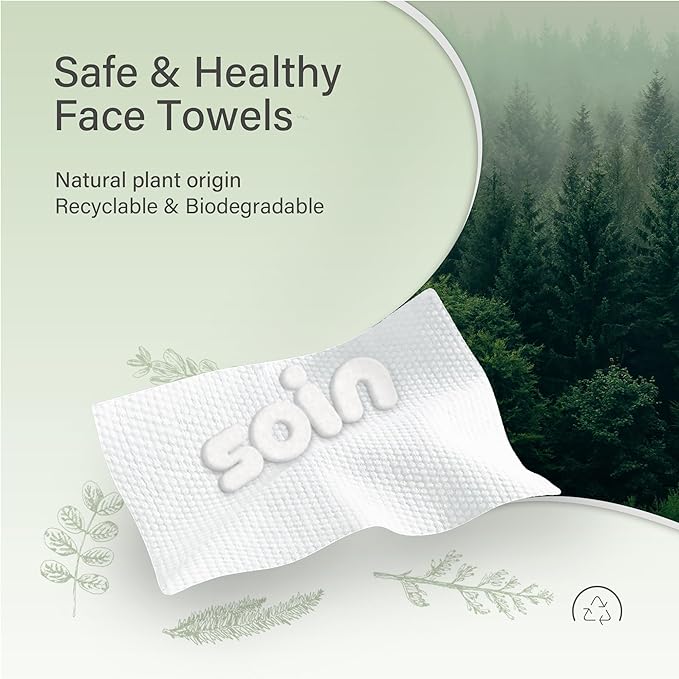 Unifree Face Clean Towels, Dry Facial Towels, Disposable, 100% Plant Fiber & Biodegradable, Ultra Soft & Thick, Large 7.9''x7.9'', Superabsorbent, Washcloth cleaning towel Natural  Sheet Skincare Comfort Bio-Degradable Silky Soft Single Use Tissues