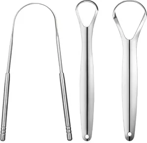 Stainless Steel Tongue Scraper Set for Adults, Reusable Metal Tongue Cleaners, Portable Oral Care Tools (3 PCS)