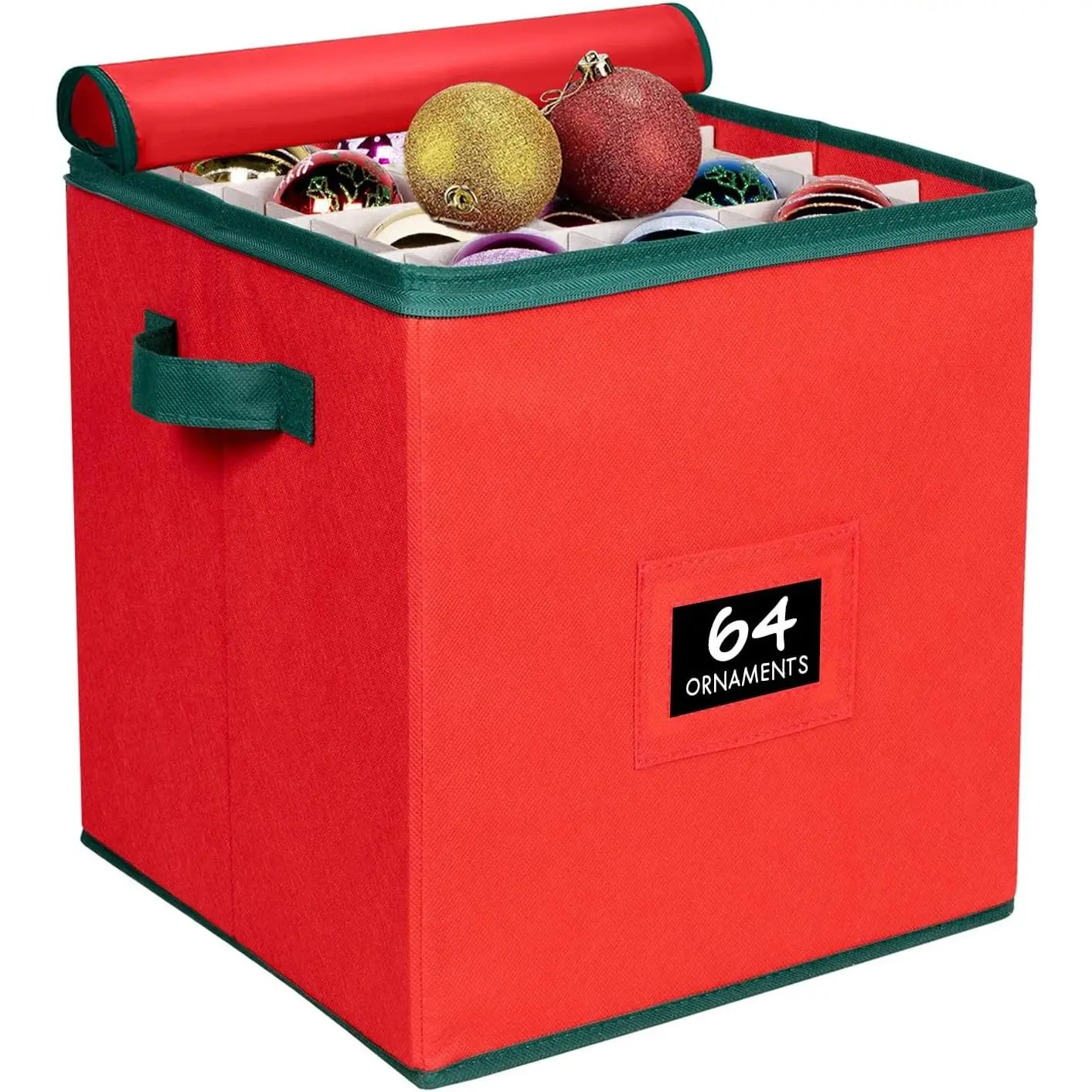Christmas Ornament Storage Box Christmas Decor Storage Containers Stores up to 64 3” x 3” Holiday Xmas Ornaments Adjustable Compartment To Fit Many Sizes Ornaments Red
