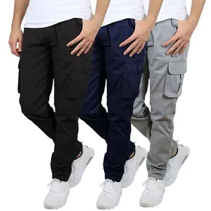 Men's 3-piece elastic work pants - breathable blended cotton | multiple pockets | comfortable fit