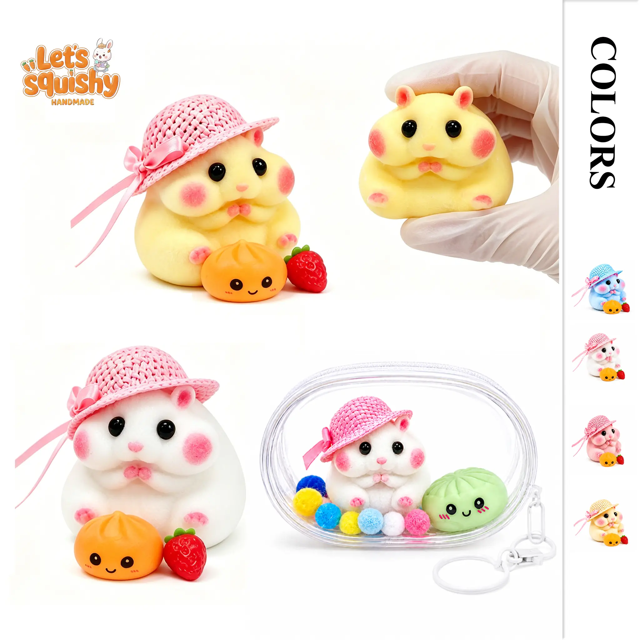 Let's Squishy Handmade Taba Hamster Silicone Squishy Toy, Solid Integrated Ultra Soft Mochi Squeeze Fidget Sensory Toy, Birthday Gift Party Favor with Clear Storage Pouch, Fruit & Snack Decor Accessories