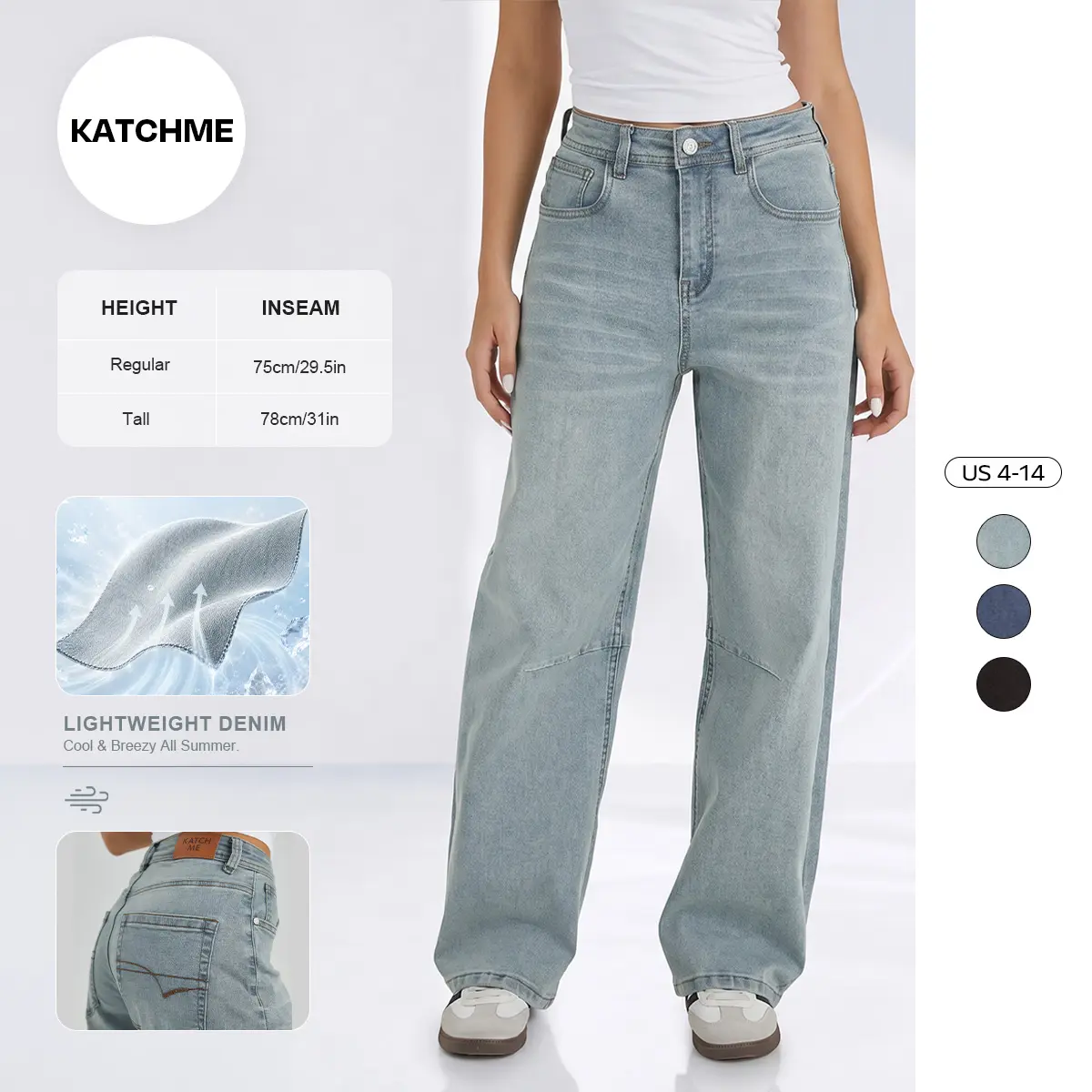 KatchMe Women's Vintage Mid-Rise Denim Dart Seam Wide Leg Jeans, Street Style Multi-Pocket Flexible Wrinkle-Resistant Trousers, Durable Baggy Daily Womenswear