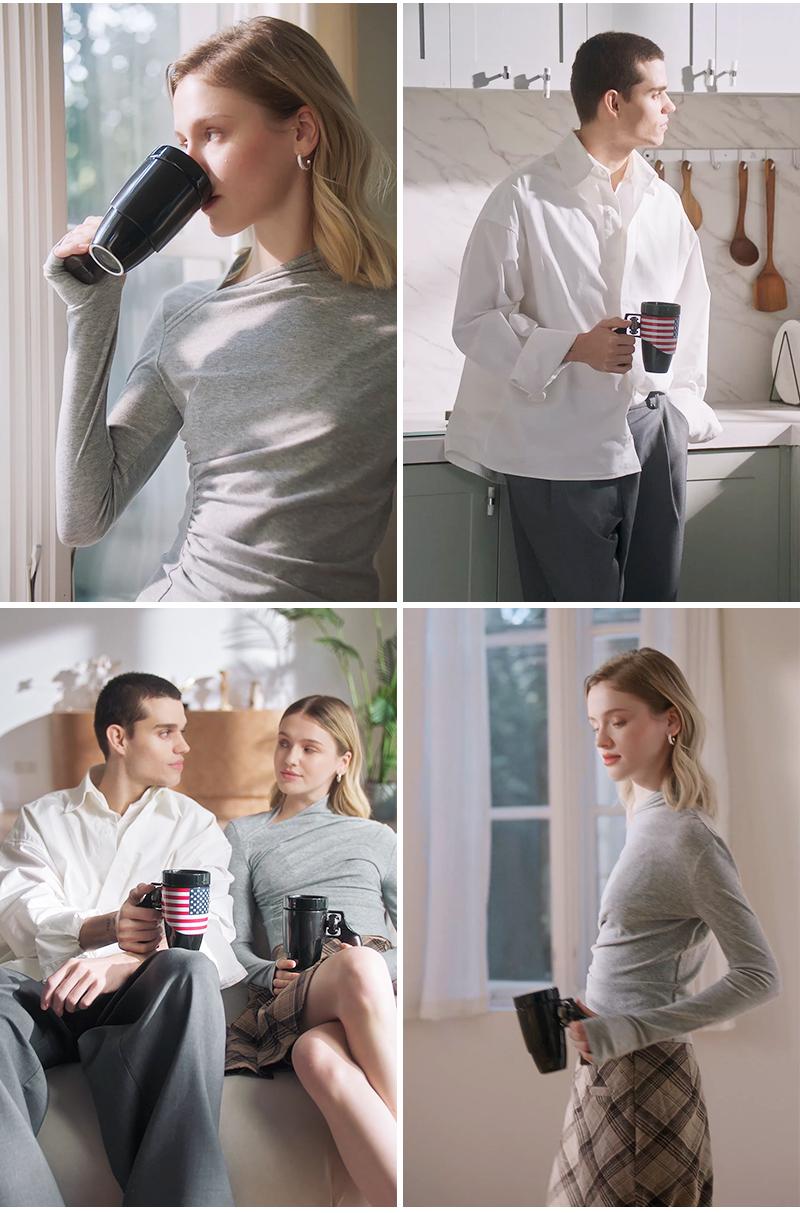 Pukomc Black Cool Revolver Ceramic Mug with Wooden Handle - Perfect Birthday or Retirement Surprise 16 oz (Flag)Drinkware, Coffee&Tea&Water Cup Washable Tumbler Reuse Reusable