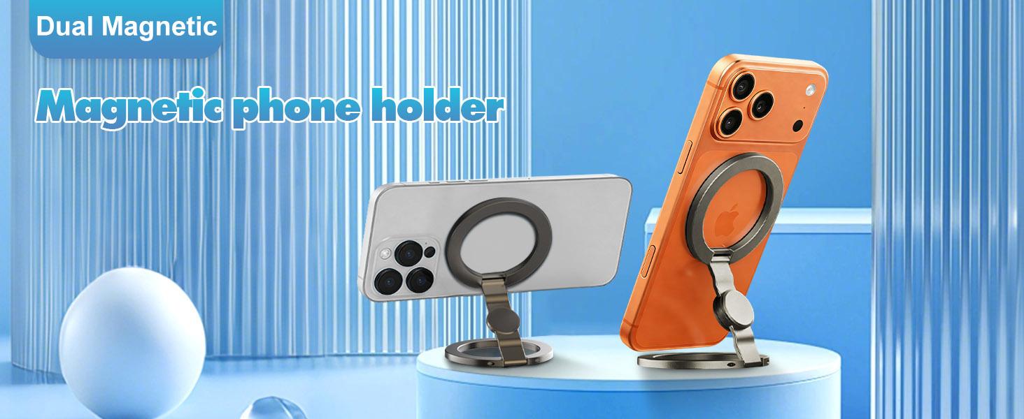 Magnetic Phone Stand & Fidget Spinner Combo, Dual Magnetic Ring Stand, Fidget Toys Adults, Foldable, 360° Rotation, Phone Holder Car, Desk Phone Stand, MagSafe Compatible, Stress Relief Accessory for Home/Office/Travel/Gym detail 1