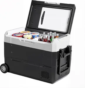 Large 42QT 12V Car Fridge Freezer, Dual Zone Electric Cooler with Battery Protection, LED Panel & Wheels&Cutting Board for RV, Outdoor, Travel