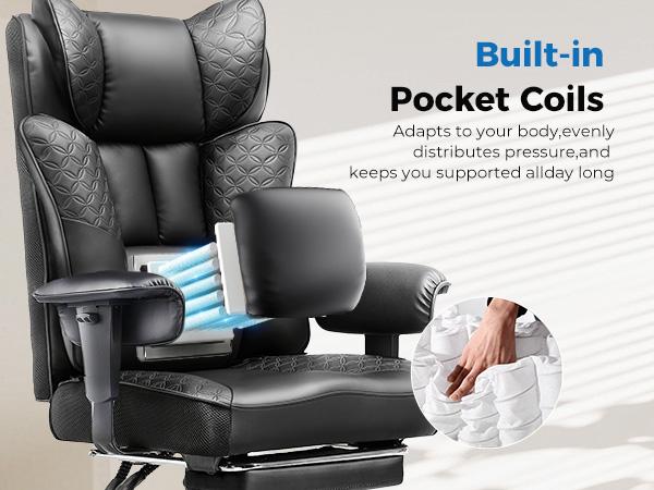 GTPLAYER 400lb Capacity King-Sized Office/Gaming Chair!  Wide Embossed Leather Throne w/ 150° Recline, Footrest & Spring Support for Ultimate Comfort