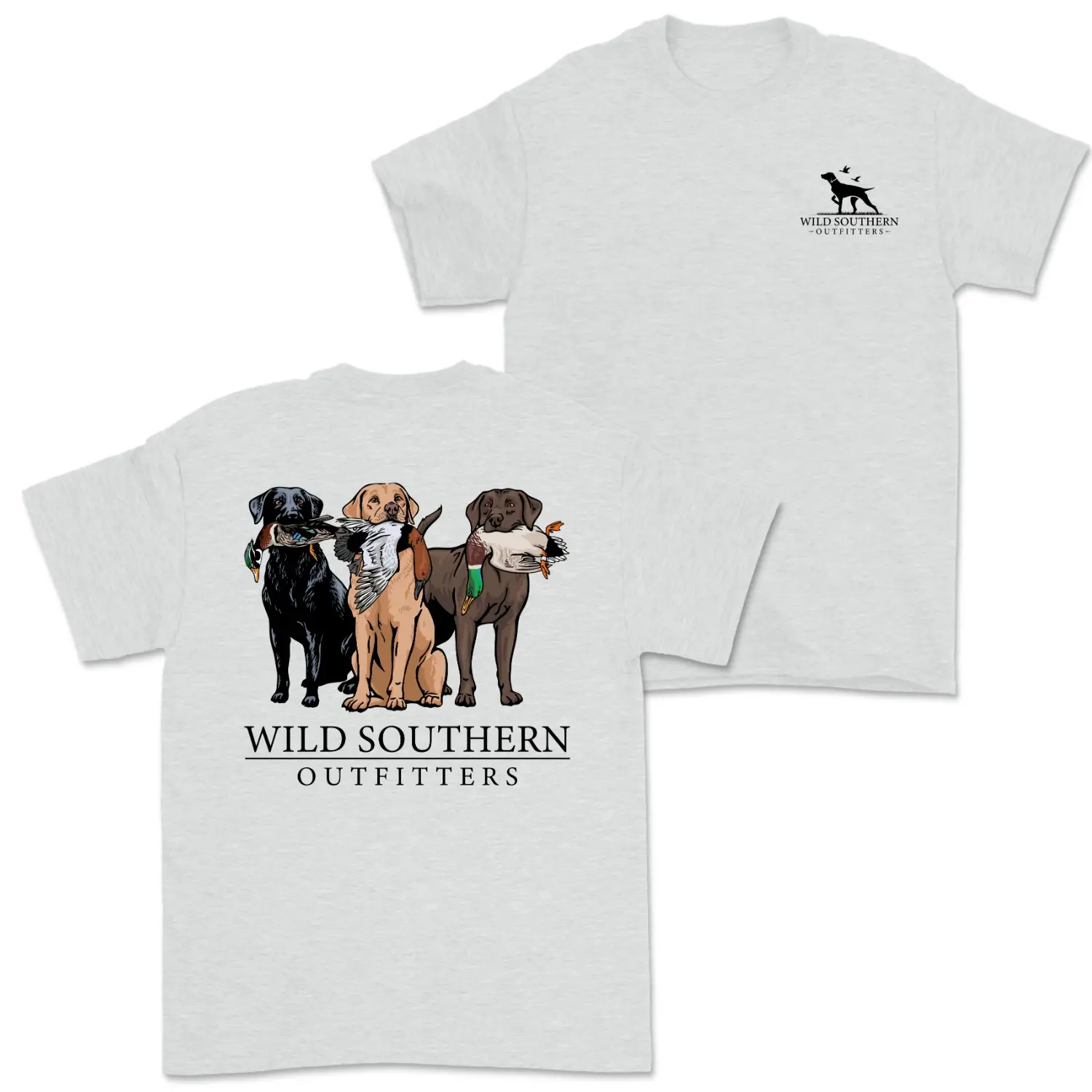 Wild Southern Outfitters Lab Retriever Trio T-Shirt, Hunting Dogs Shirt, Duck Hunting Shirt, 2-sided Graphic Tee, Outdoor Casual Wear for Men and Women