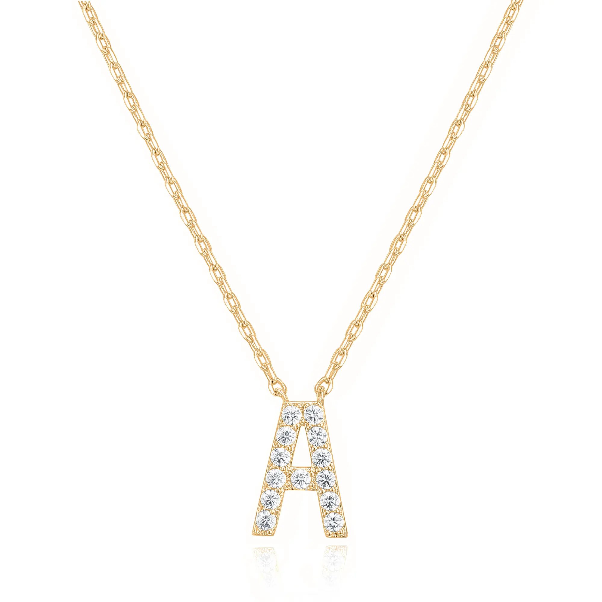 PAVOI Cubic Zirconia Initial Necklace - 14K Yellow Gold Plated Initial Letter Pendant Necklaces for Women - Gold Jewelry Gifts