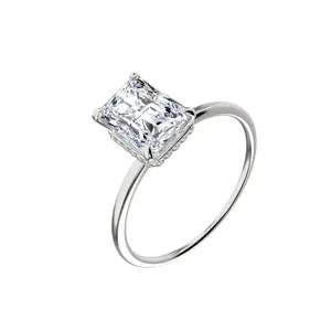 #07（Emerald & Radiant 3CT）925 Sterling Silver Synthetic Moissanite Ring