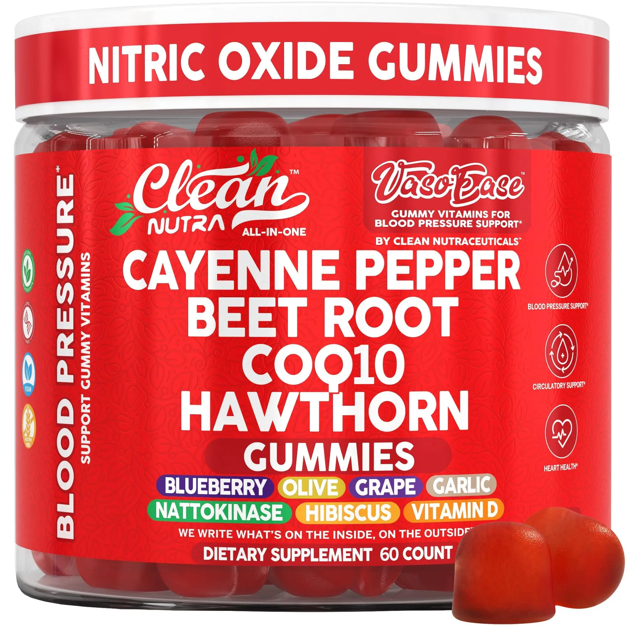 Clean Nutra Cayenne Pepper, Beet Root, CoQ10, Hawthorn & Nattokinase for Circulatory & Vascular Support - Vaso Ease