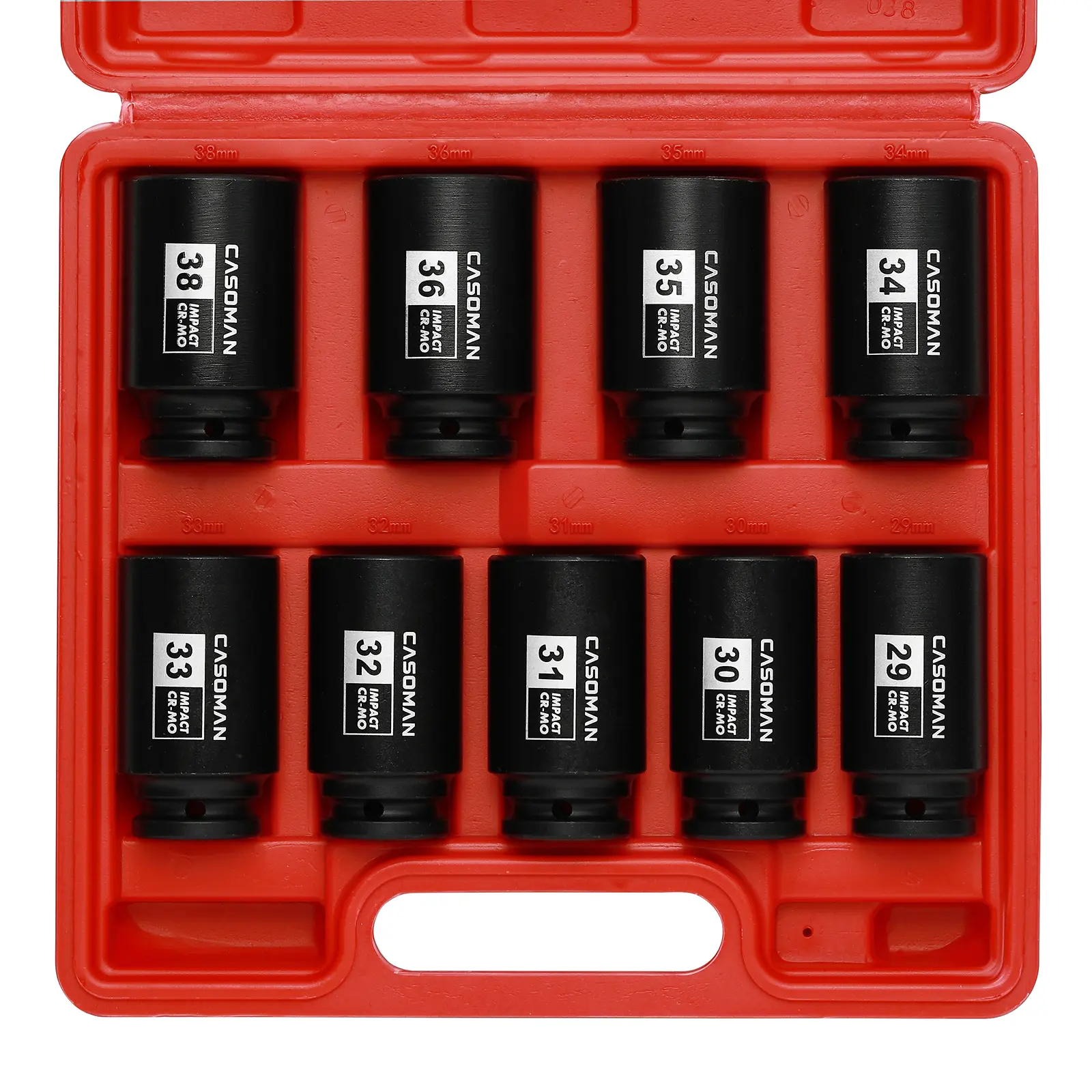 CASOMAN 1/2-Inch Drive Deep Spindle Axle Nut Impact Sockets Set, 6-Point CR-MO Metric Socket Wrench Set (29mm-38mm, 9-Piece), Mechanic Car Tools, Father's Day Gift, 6-Point Socket Metric