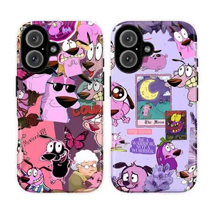 Pink Cartoon Dog Phone Case, Funny Courage Style Collage Aesthetic Cover for iPhone 17 Pro Max 16 15 14 13 12 11, Retro 90s Cartoon Dog Meme Phone Case, Cute Pink Puppy Art Illustration Cover, Whimsical Cartoon Lover Gift for Her Him Bestie Birthday