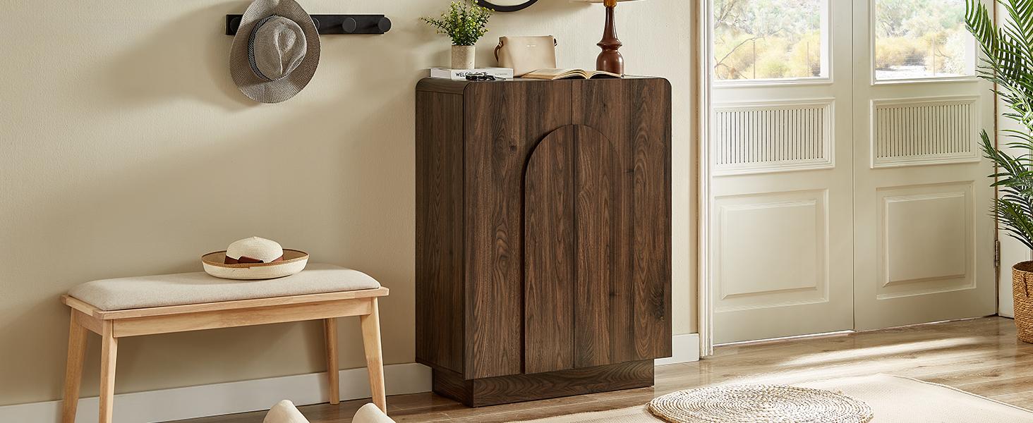 【SPOTLIGHT DAY】ONBRILL Wooden Shoe Storage Cabinet with Doors Large 6 Tier Organizer for Entryway Hallway Living Room Foyer Adjustable Shelves