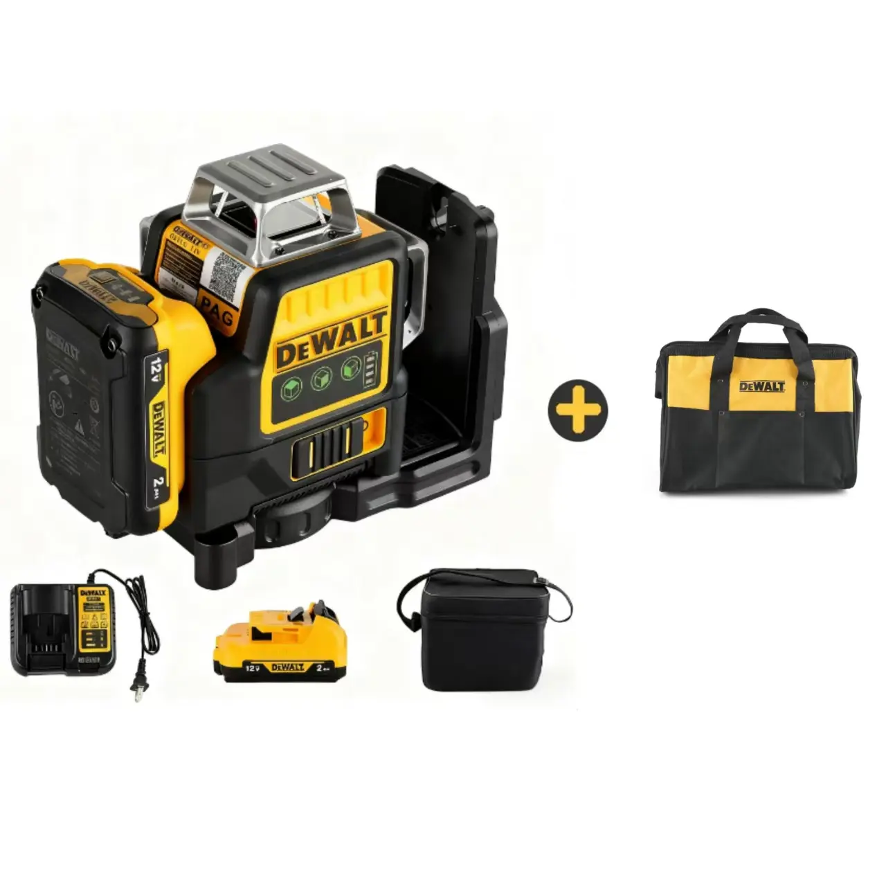 DEWALT 089LG Self-Leveling Electronic Laser Level, 12V 3-Sided 360° 12-Line Green Portable Rechargeable Horizontal/Vertical Laser Measuring Tool for Outdoor Construction & DIY Projects, Multipurpose Laser Level